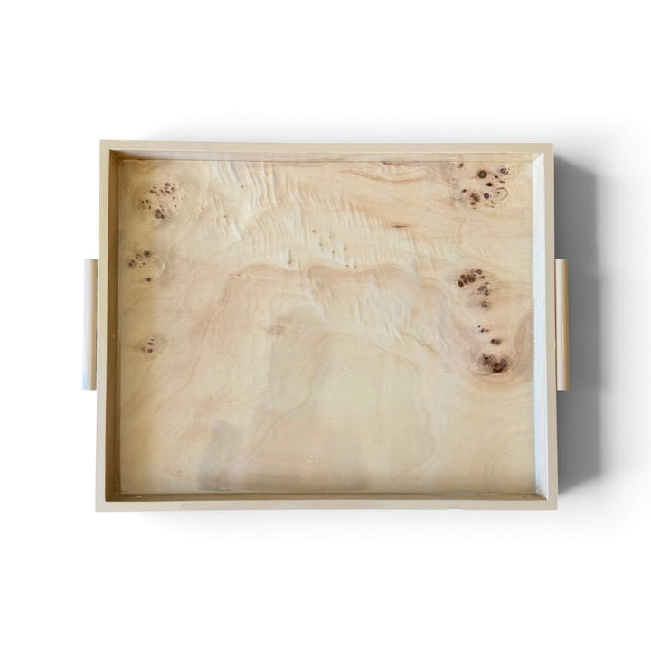 Natural Burl Wood Veneer Tray with Handles | 18.5" x 14"