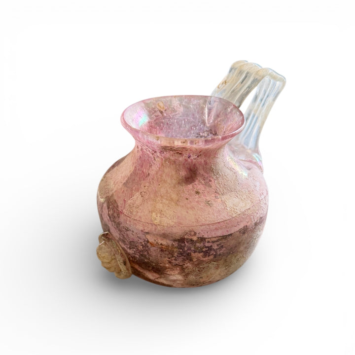 Vintage Murano Art Glass 'Unearthed' Iridescent Pink Urn Vase w/ Handle, Italy