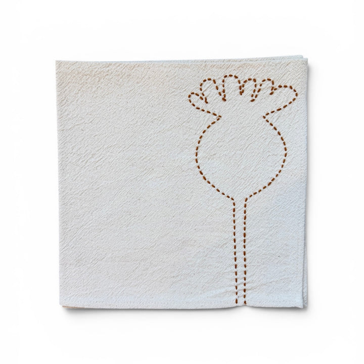 Valerie Barkowski Cotton Napkin w/ Hand-Stitched Poppy, Morocco | Toffee
