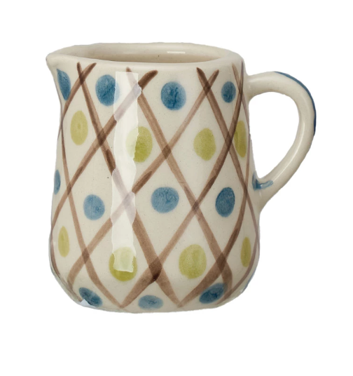 5 oz. Hand-Painted Stoneware Creamer w/ Pattern | Green