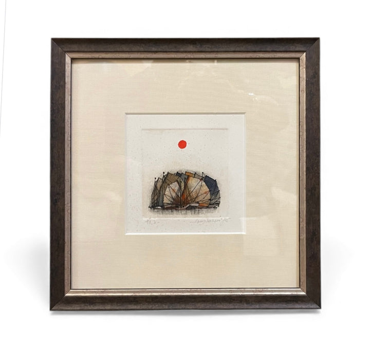 Hand Colored Etching of Junks in the Harbor by Law Wai Hin, Newly Framed | B