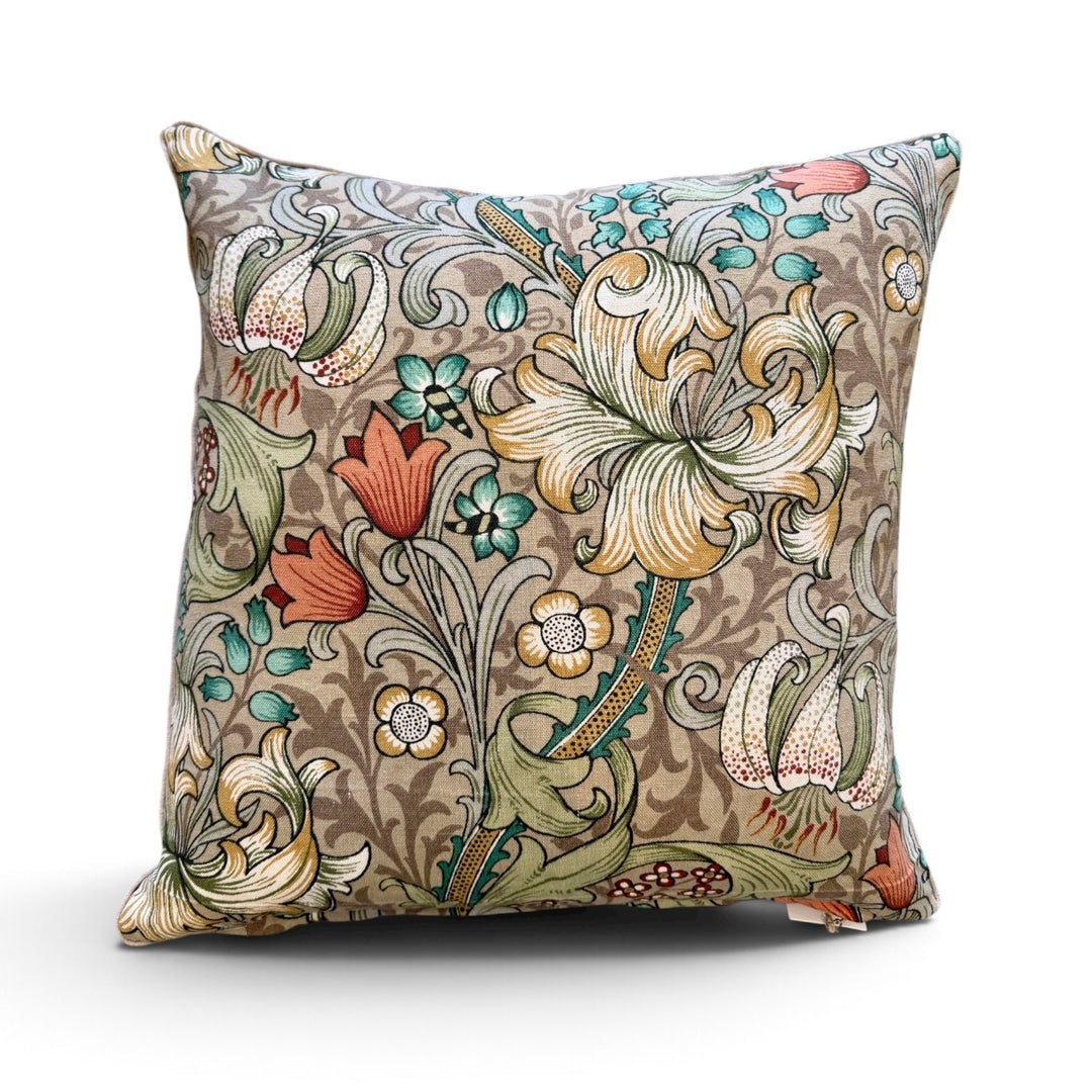 Custom 21" x 21" Pillow made from William Morris' Golden Lily Botanical Print on Cotton