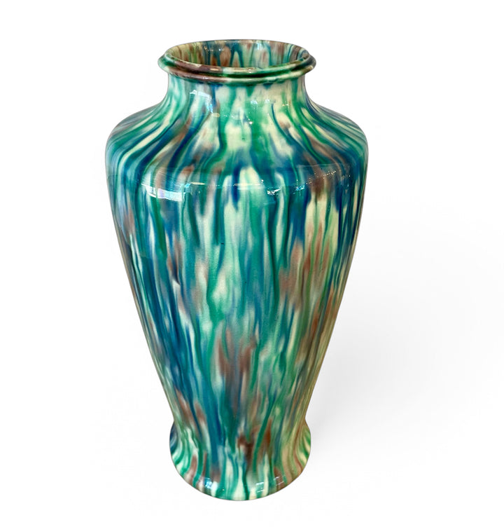 Vintage Pottery Vase w/ Blue + Green Drip Glaze