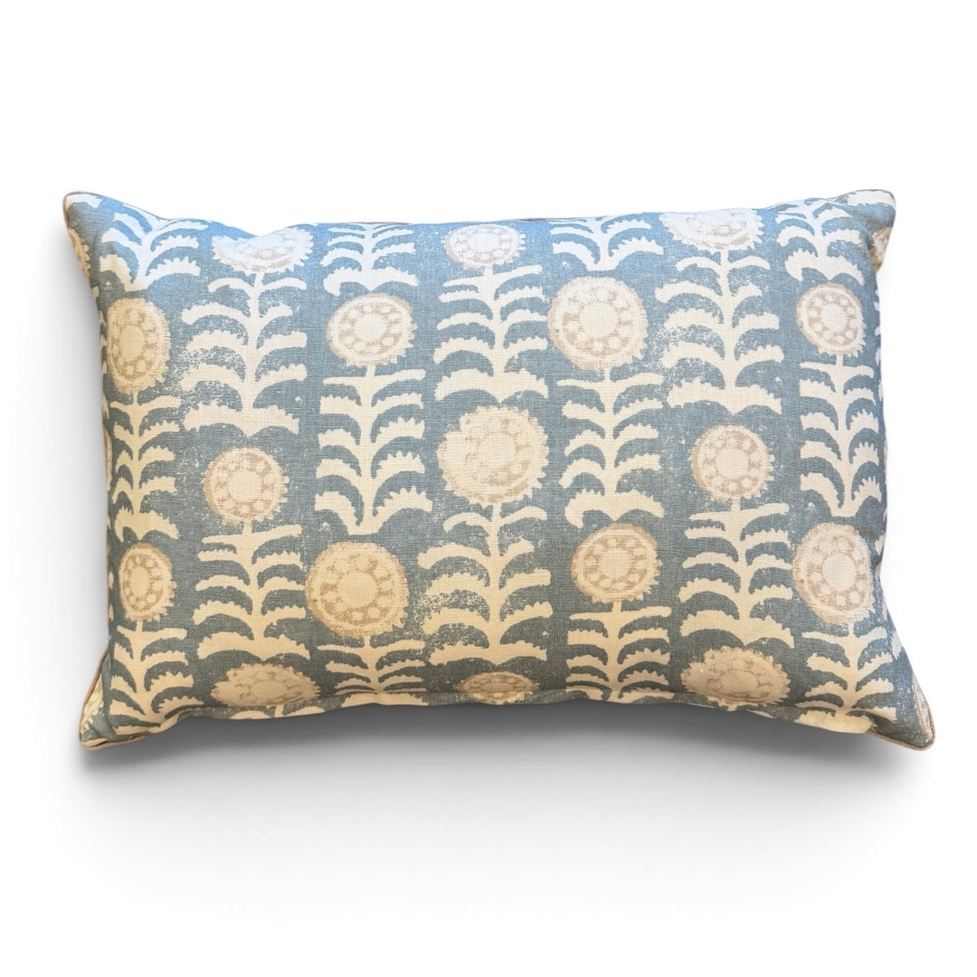 Custom 15" x 23" Pillow in a Penny Morrison Hand Block Printed Linen, Killi Blue