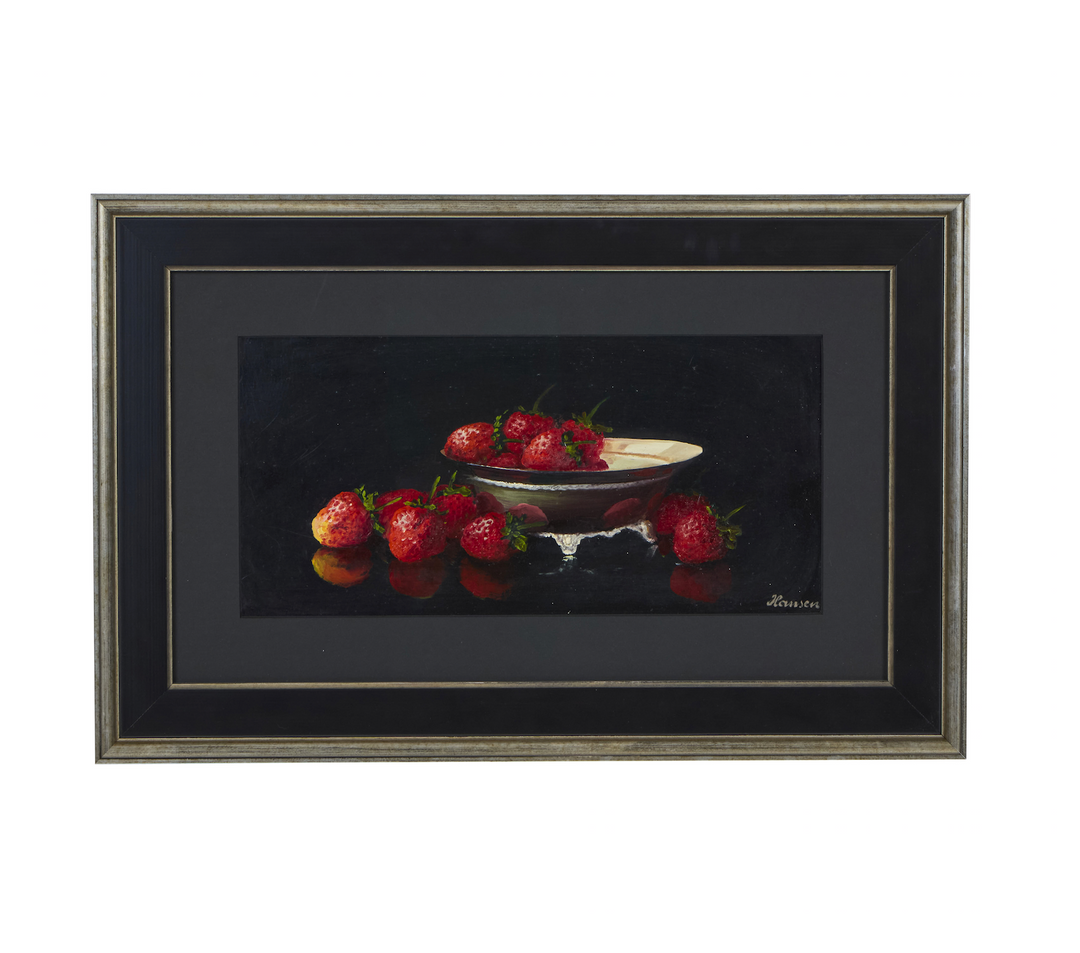 Vintage Oil Still Life Painting of Strawberries