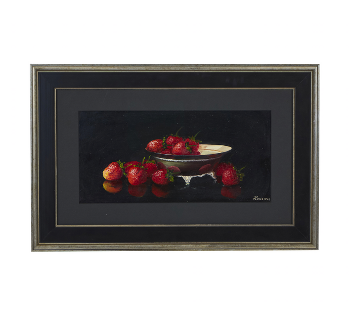 Vintage Oil Still Life Painting of Strawberries