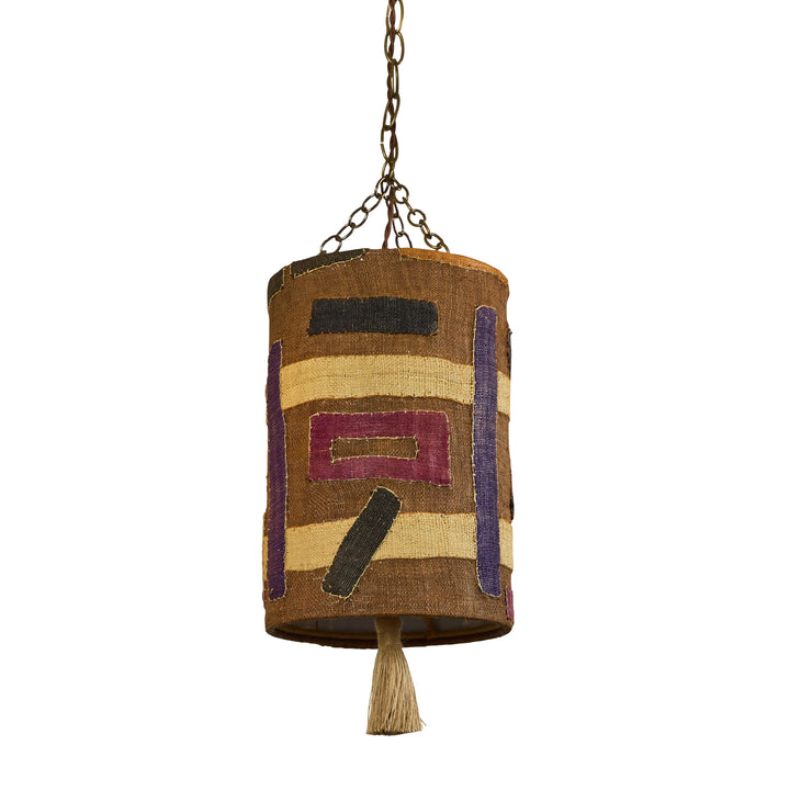 Custom Hanging Shade Pendant made from Vintage Kuba Cloth, Morocco