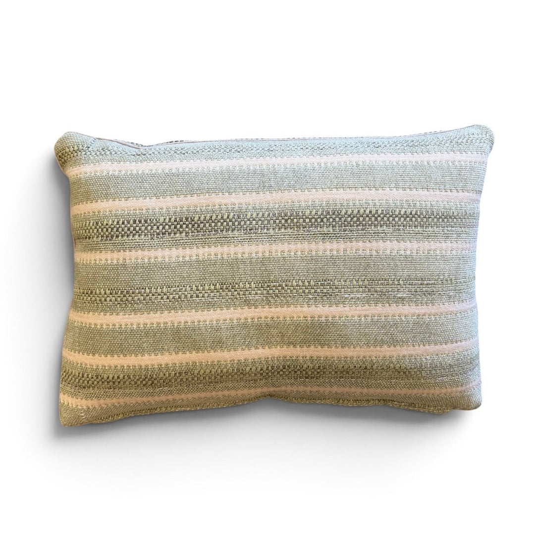 Custom 15" x 23" Pillow in a Woven Green + Flax Striped Linen/ Cotton
