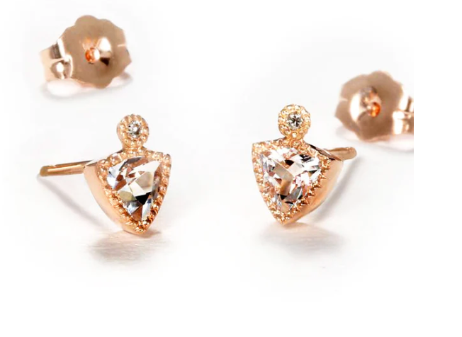 Sirciam Jewelry - 14K Rose Gold Topaz Milgrain Studs with Diamonds