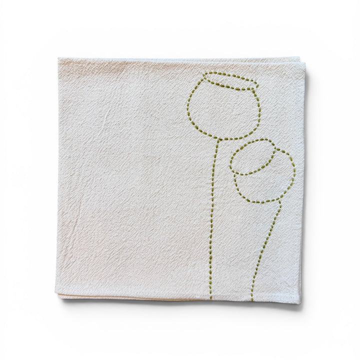Valerie Barkowski Cotton Napkin w/ Hand-Stitched Pods, Morocco | Wasabi