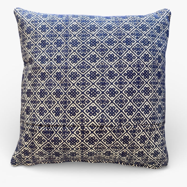 Custom 21" x 21" Pillow made from Vintage Hand-Stitched Textile | Blue + White