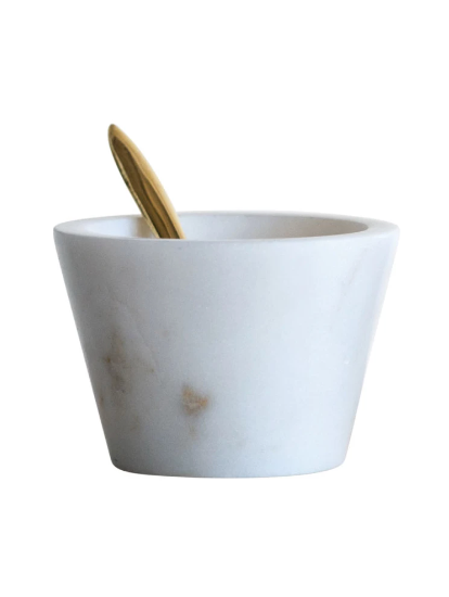 Marble Bowl w/ Brass Spoon | White