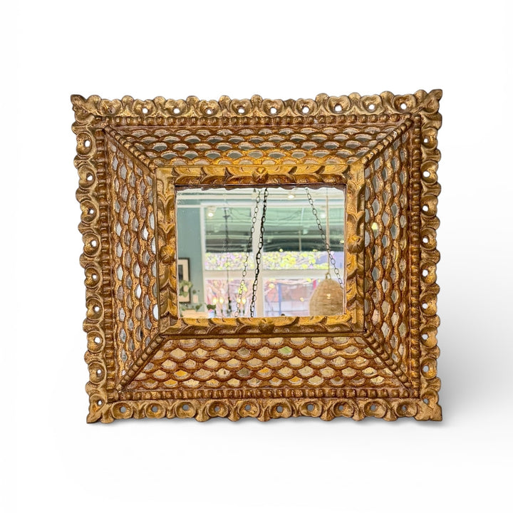 Vintage Spanish Colonial  Giltwood Square Mirror w/Fish Scale Mirror Insets