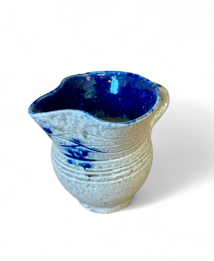 Vintage Small Stoneware Pitcher w/ Cobalt Glazed Accent