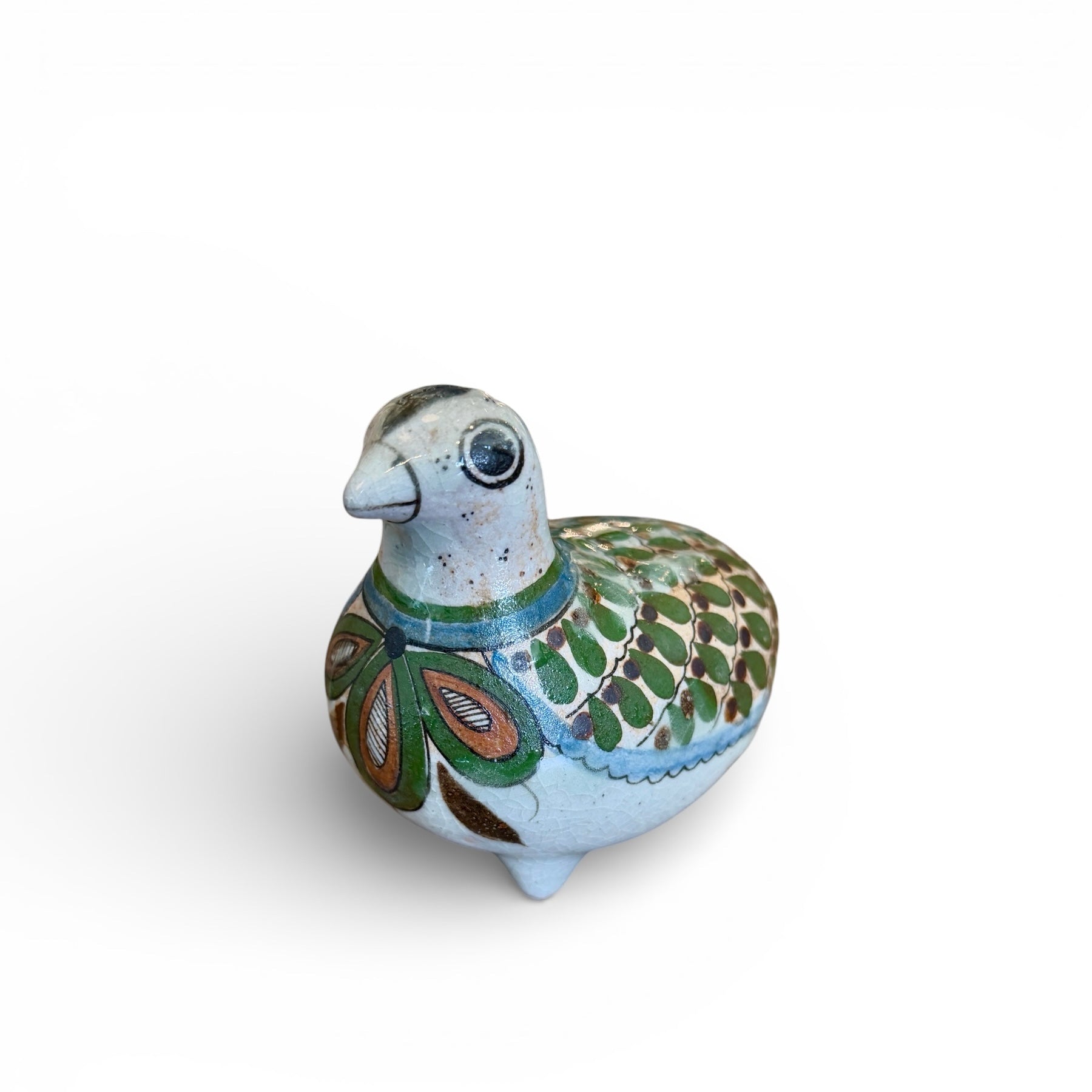 Vintage Ceramic Quail, Hand-Painted + Signed by Artist, Mexico