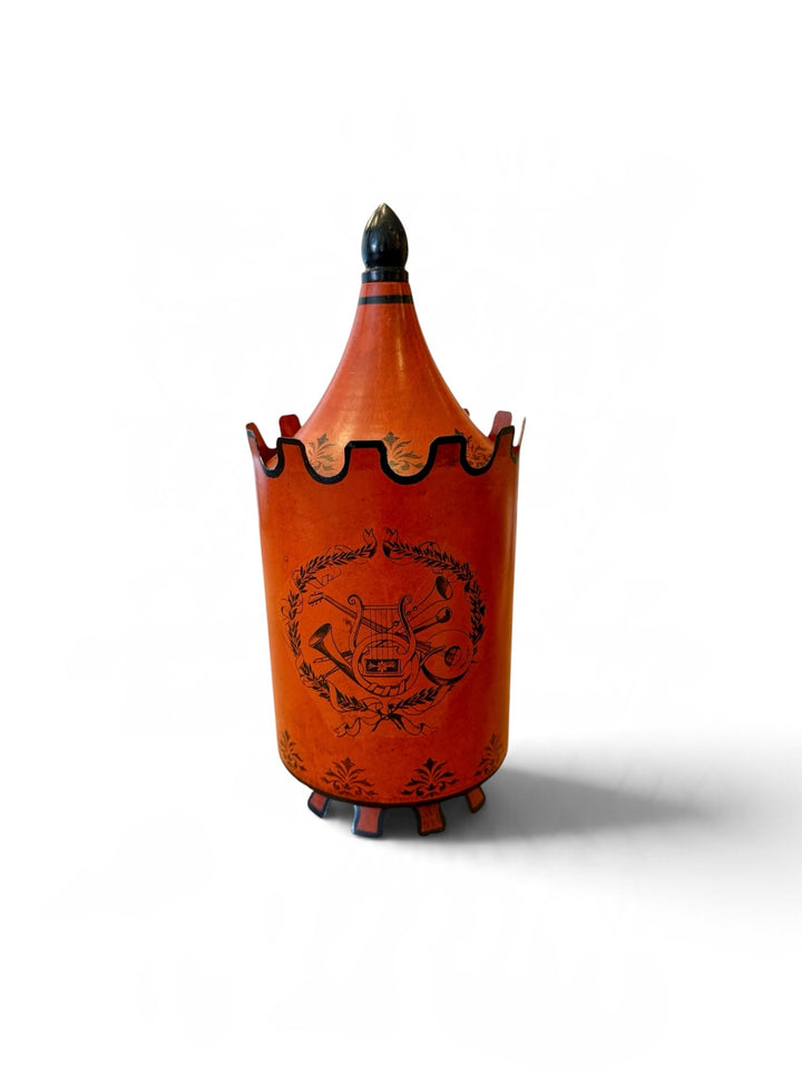 VIntage Italian Tolware Covered Urn w/ Painted Musical Motif
