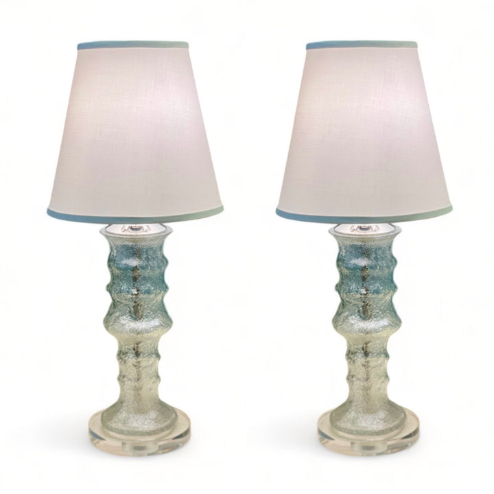 Mid-Century Textured Glass Lamps w/ Lucite Bases + Nickel Fittings | Pair