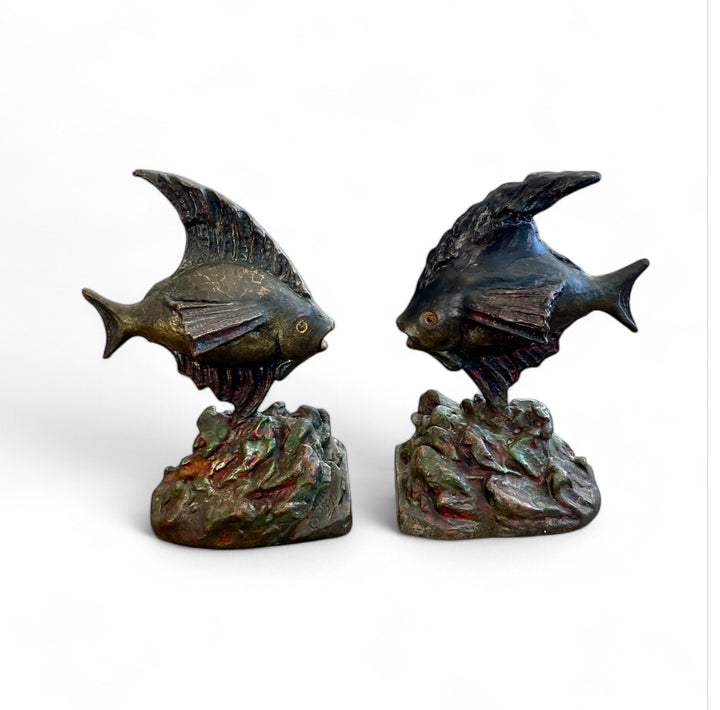 Vintage Bronze Fish Bookends, Dated 1930 | Pair