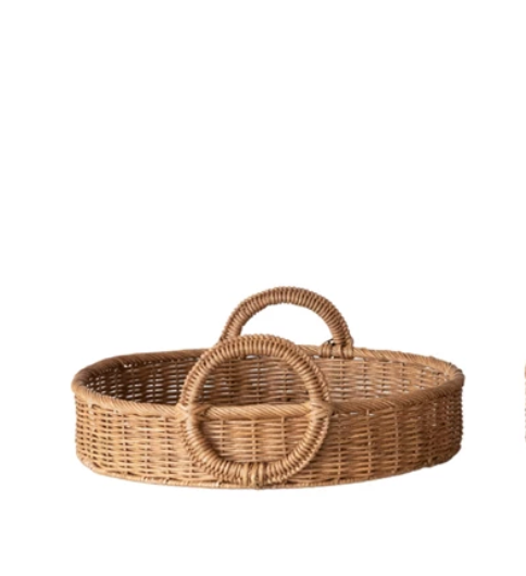 18" Decorative Woven Natural Rattan Tray w/ Circle Handles