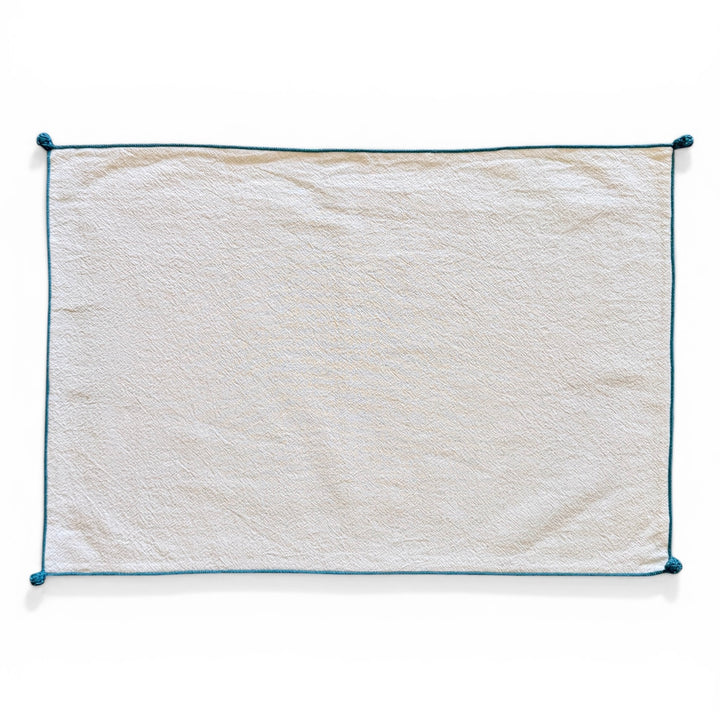 Valerie Barkowski Cotton Placemat w/ Hand Knotted Accents, Morocco | French Blue