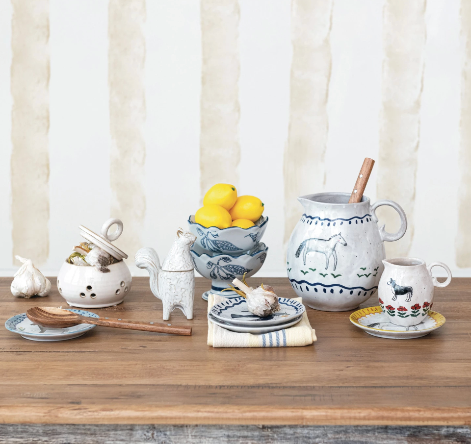 2-1/2 Quart Hand-Painted Stoneware Pitcher w/ Horse