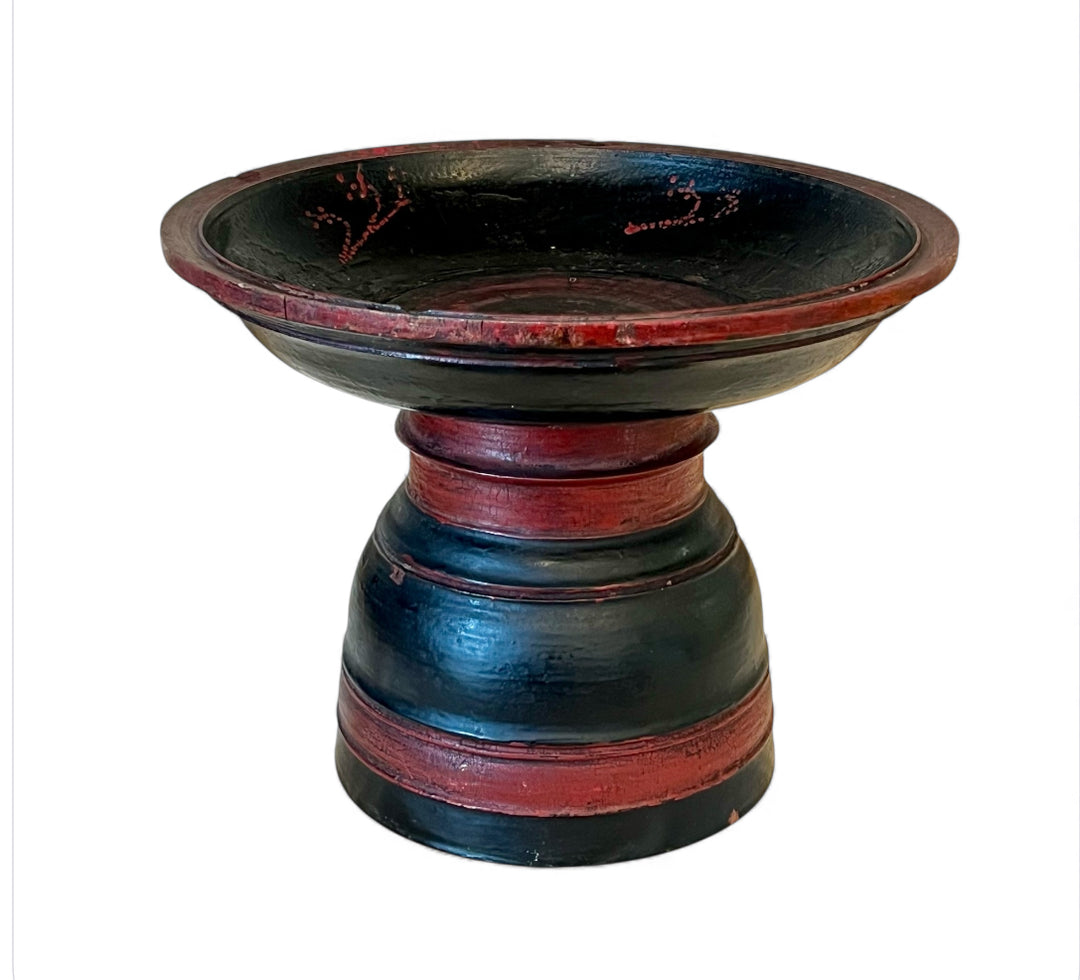 Vintage Large Turned Wood Display Stand w/Red + Black Finish