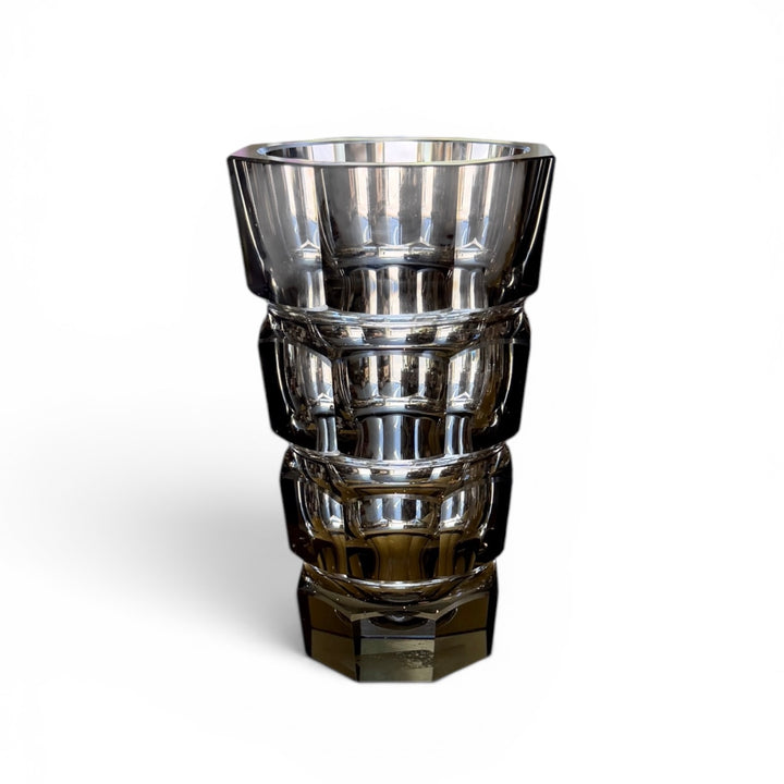 Mid-Century Faceted Smoke Glass Vase w/ Heavy Base