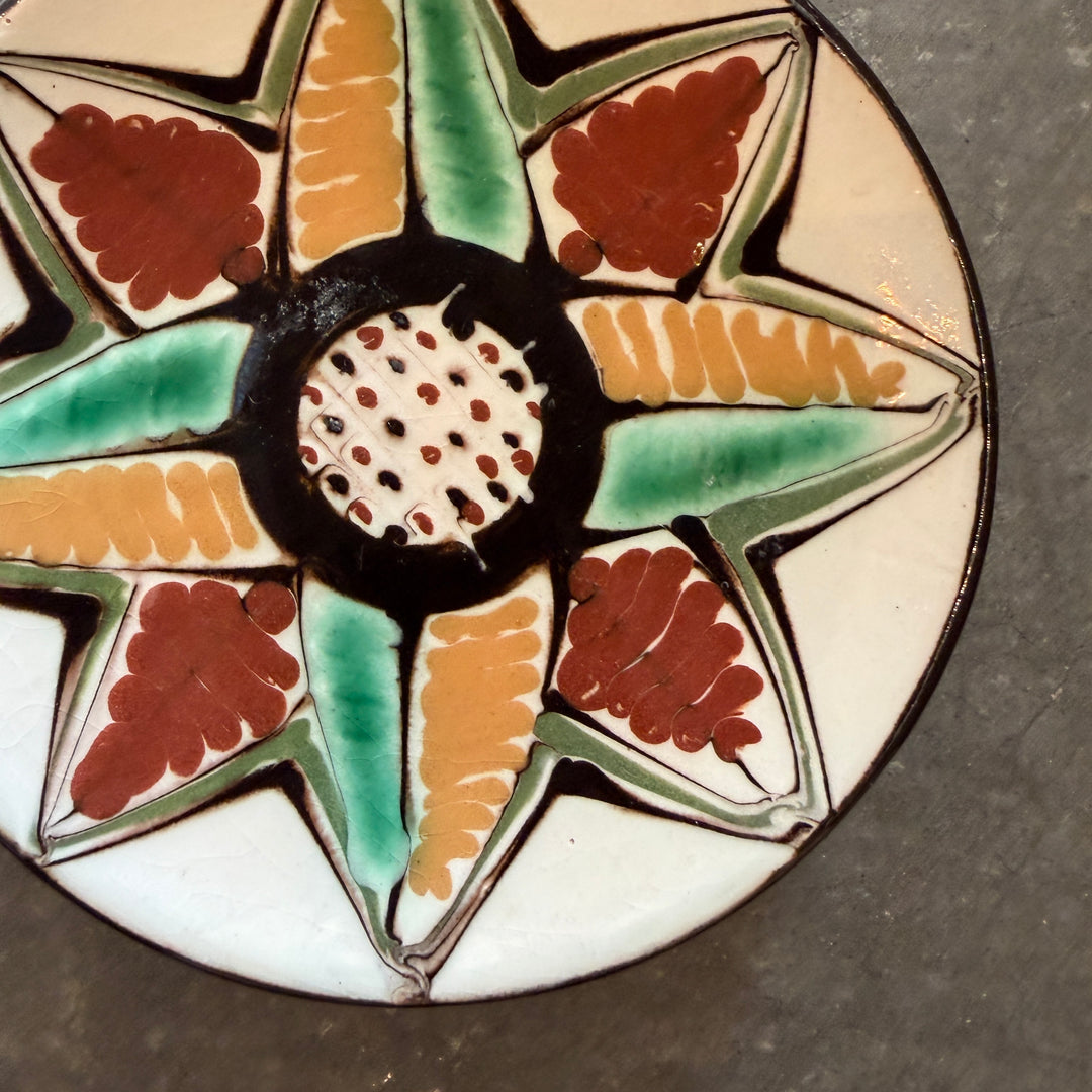 Vintage Small Flat Dish by HAK, Denmark, Signed | Multicolored Flower