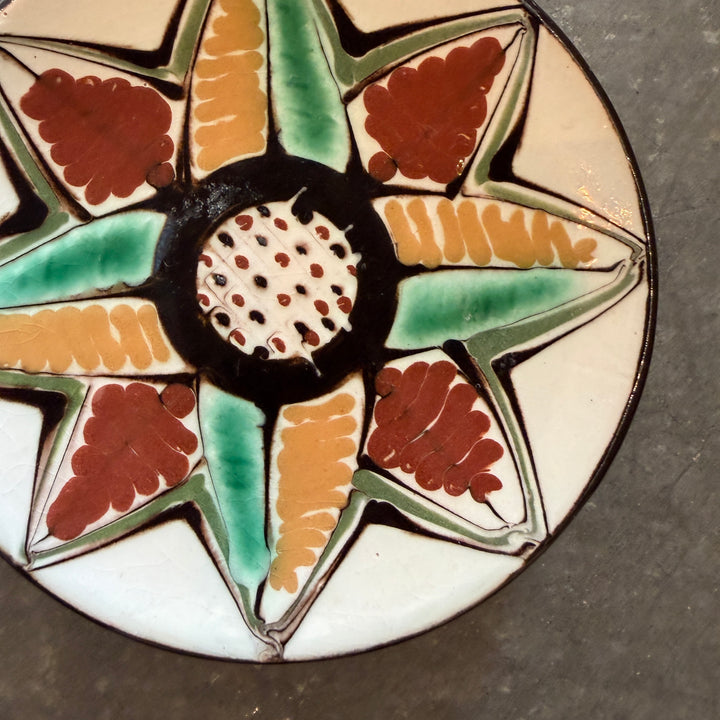 Vintage Small Flat Dish by HAK, Denmark, Signed | Multicolored Flower