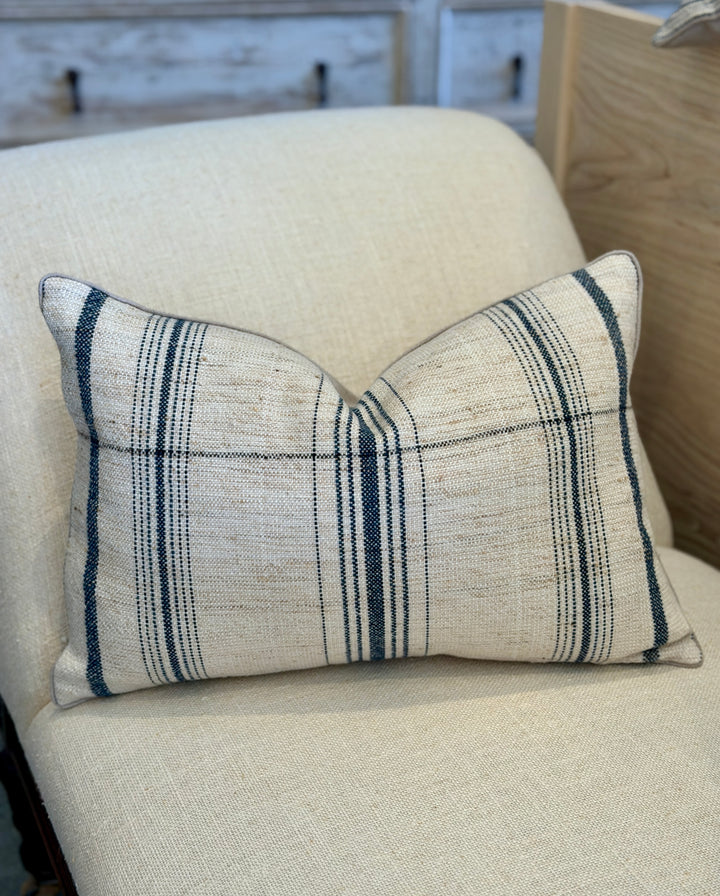 Custom 12" x 18" Pillow made from a Handspun Linen / Wool Textile, India