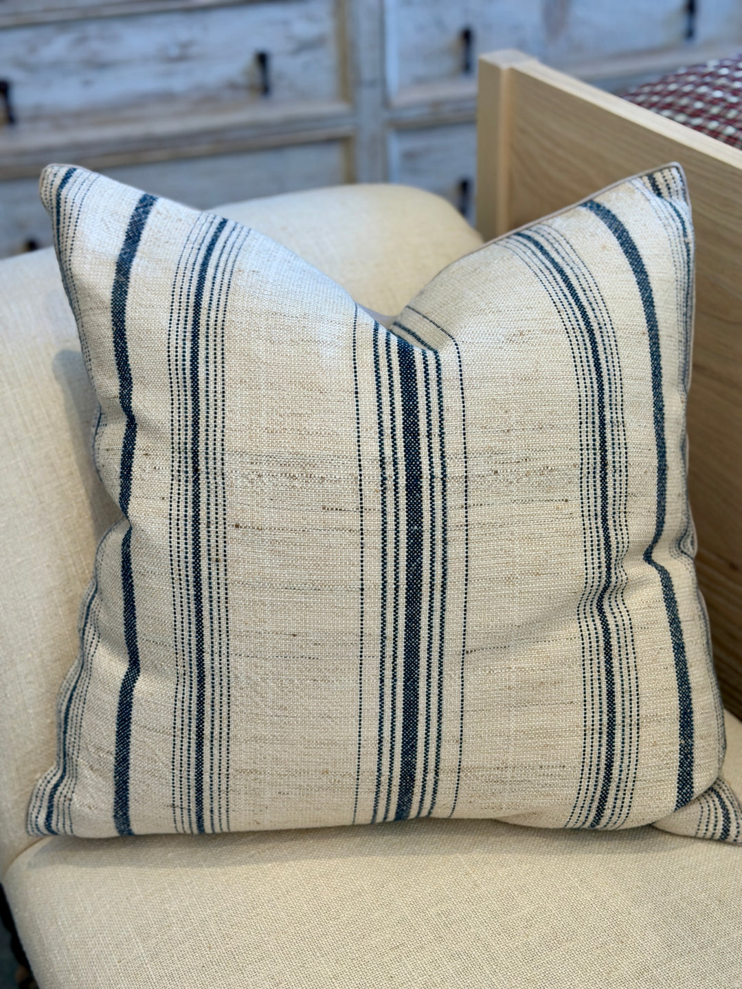 Custom 21" x 21" Pillow made from a Handspun Linen / Wool Textile, India
