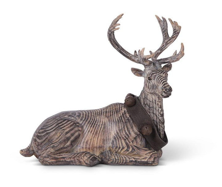 7.5" Carved Resin Sitting Reindeer w/Bell