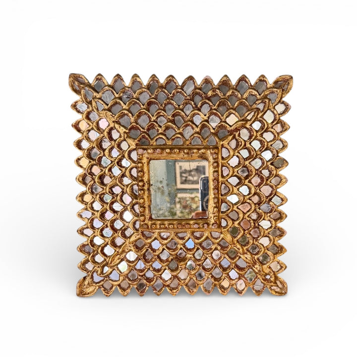 Antique French Giltwood Square Mirror w/Fish Scale Mirror Insets
