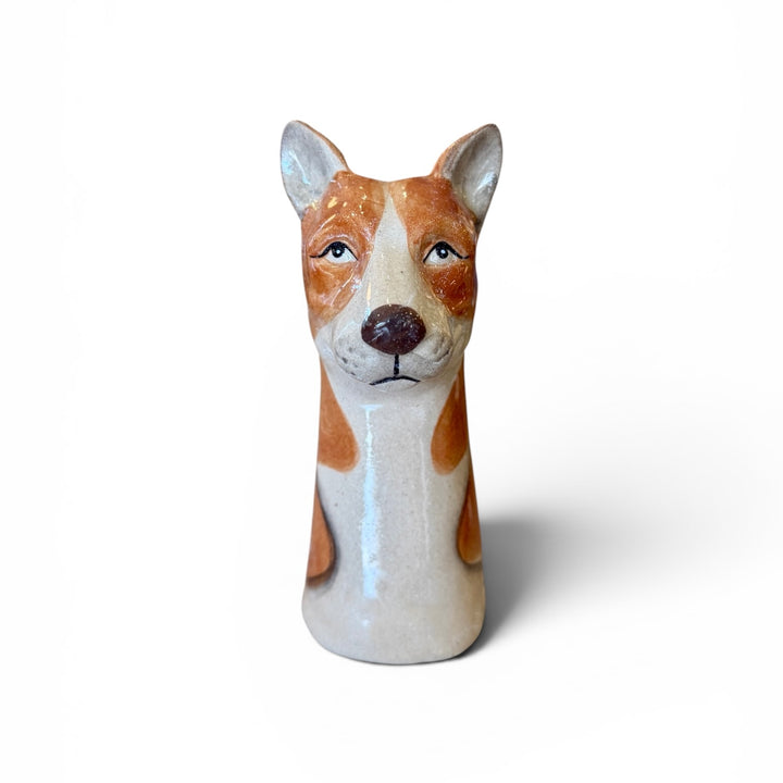 6.25" Hand-Painted Stoneware Dog Vase | B