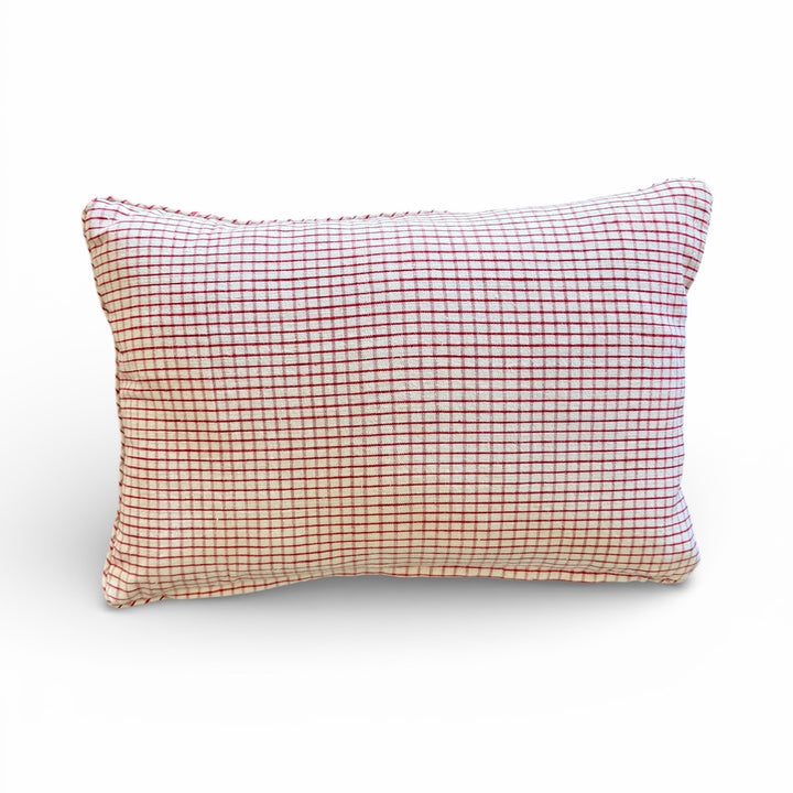 Custom 12" x 18" Pillow made from Vintage Handspun French Linen | Red Check