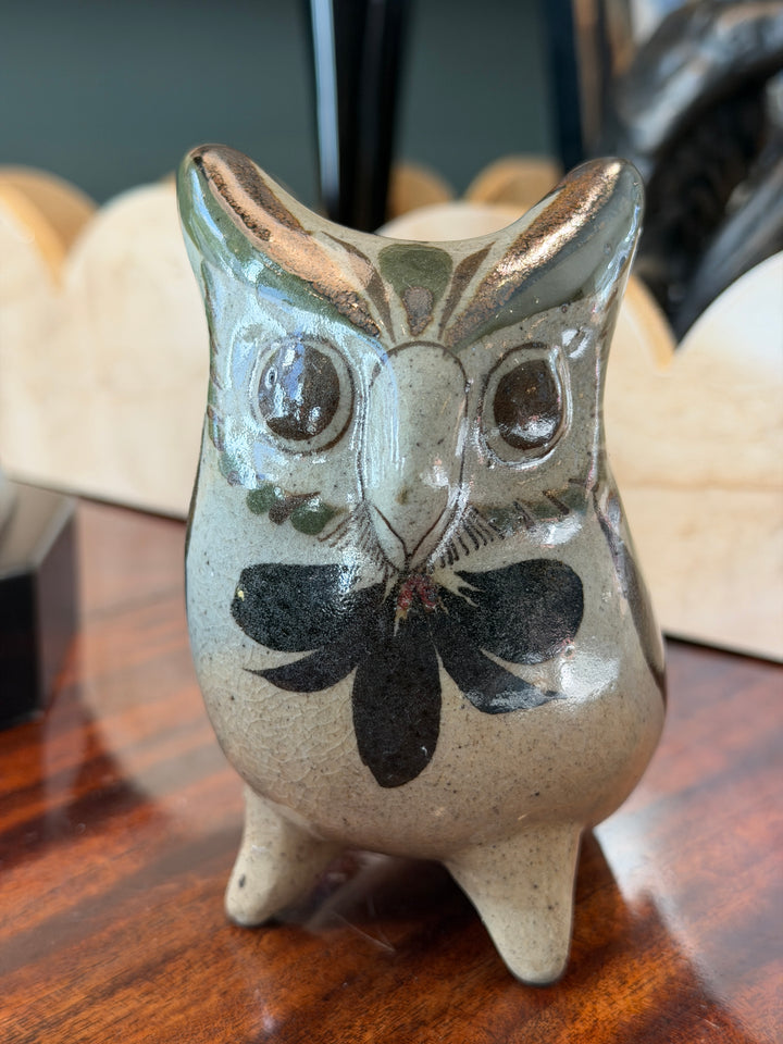 Vintage Ceramic Owl, Hand-Painted + Signed by Artist, Mexico