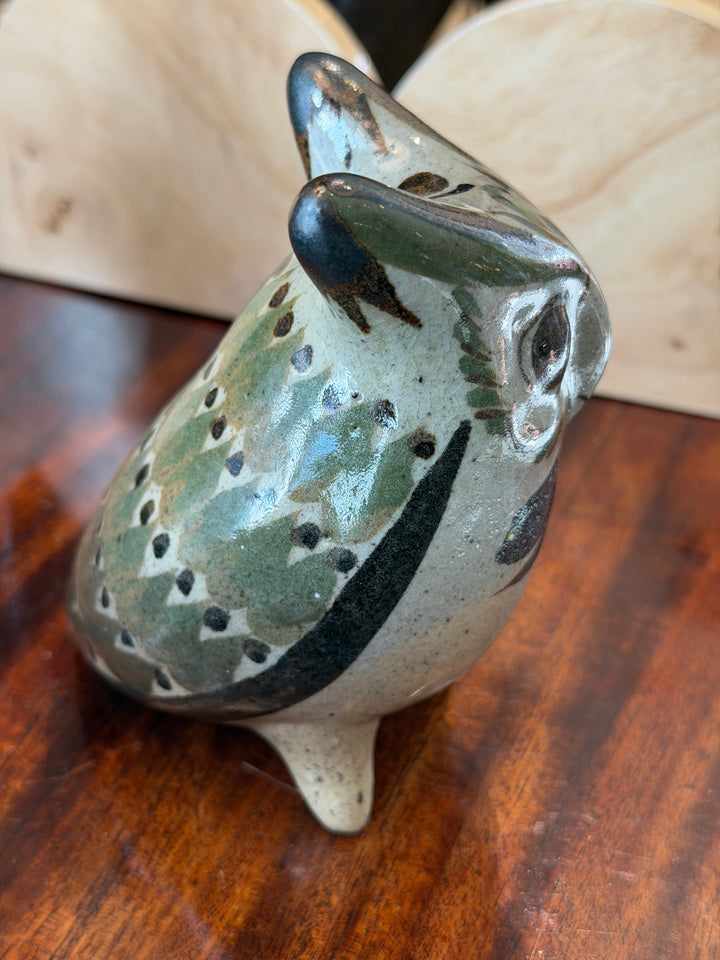 Vintage Ceramic Owl, Hand-Painted + Signed by Artist, Mexico