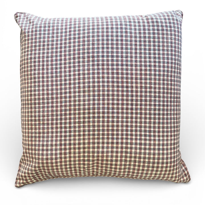 Custom 26" x 26" Pillow made from Vintage Handspun French Linen | Red + Blue Check
