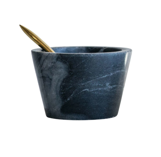 Marble Bowl w/ Brass Spoon | Black