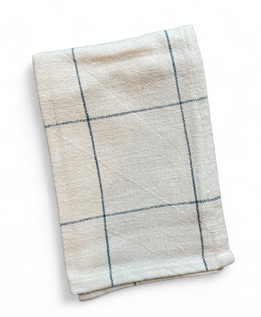 Woven Cotton Printed Tea Towel with Grid Pattern | Blue