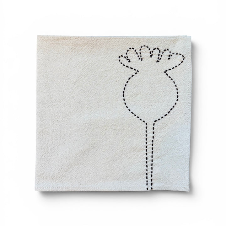 Valerie Barkowski Cotton Napkin w/ Hand-Stitched Poppy, Morocco | Wine