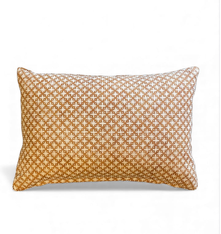 Custom 12" x 18" Hand Block Printed Linen Pillow - Sitaron Honey