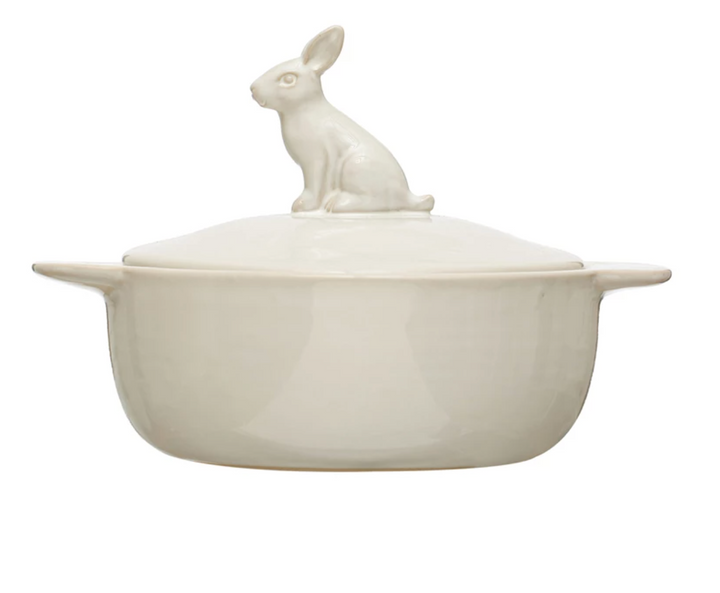 4 Cup Stoneware Baker w/ Rabbit Finial