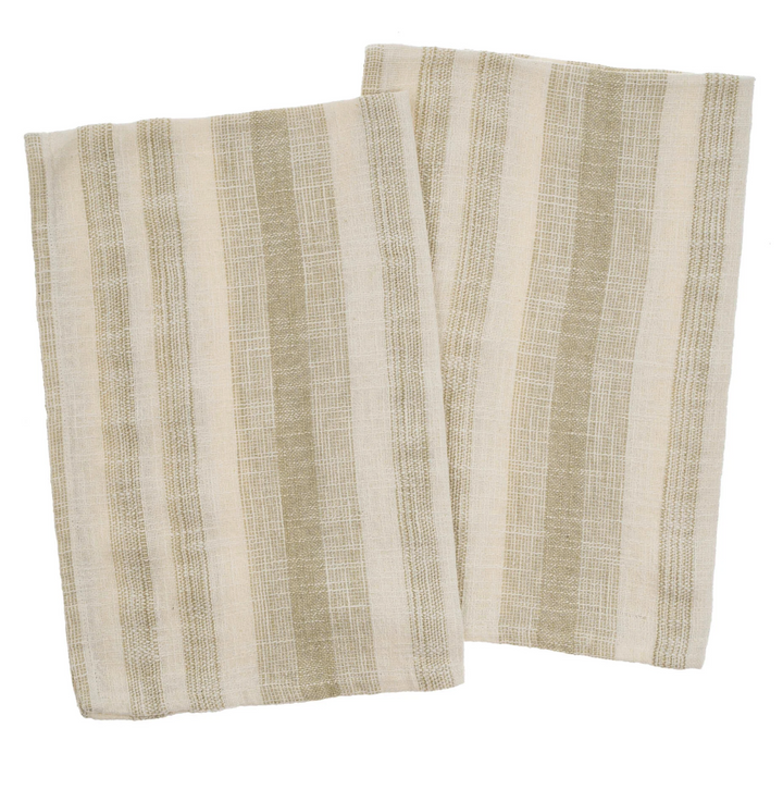 Cabana Stripe Cotton Tea Towels in Sand | Set of 2
