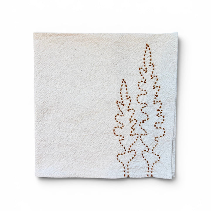 Valerie Barkowski Cotton Napkin w/ Hand-Stitched Ferns, Morocco | Toffee