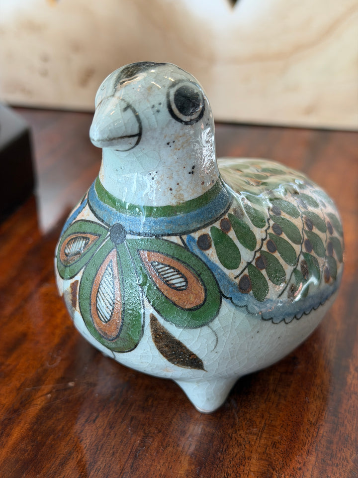 Vintage Ceramic Quail, Hand-Painted + Signed by Artist, Mexico