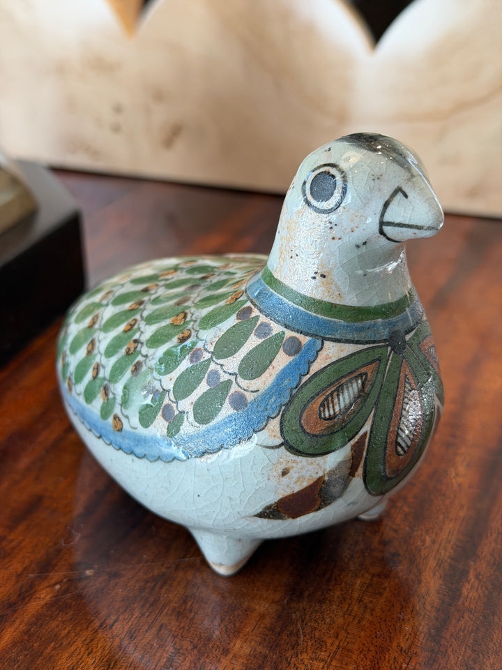Vintage Ceramic Quail, Hand-Painted + Signed by Artist, Mexico
