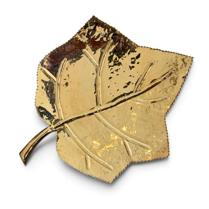 Vintage Handmade Footed Brass Leaf Tray with Handle