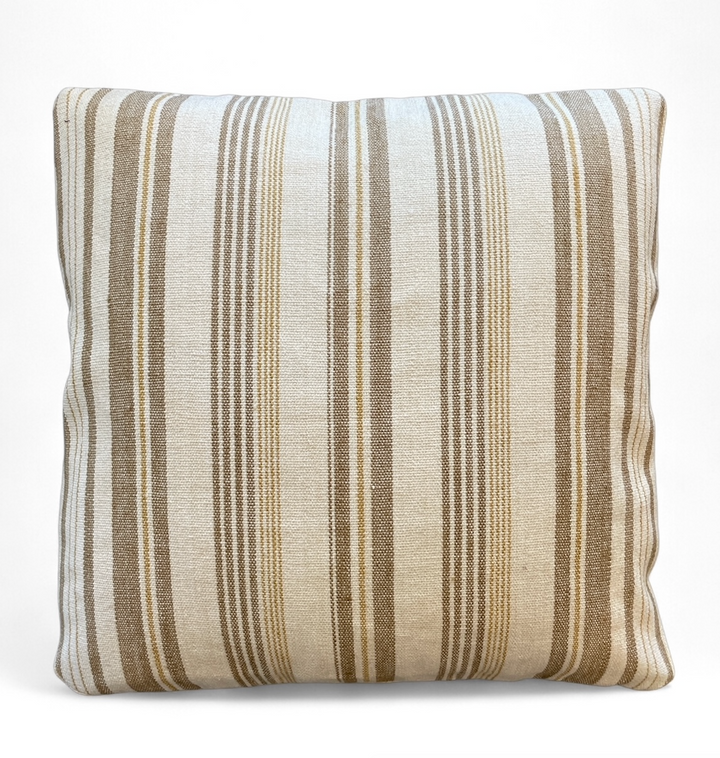 Custom 20" x 20" Pillow made from Honey + Cream Striped Cotton Canvas