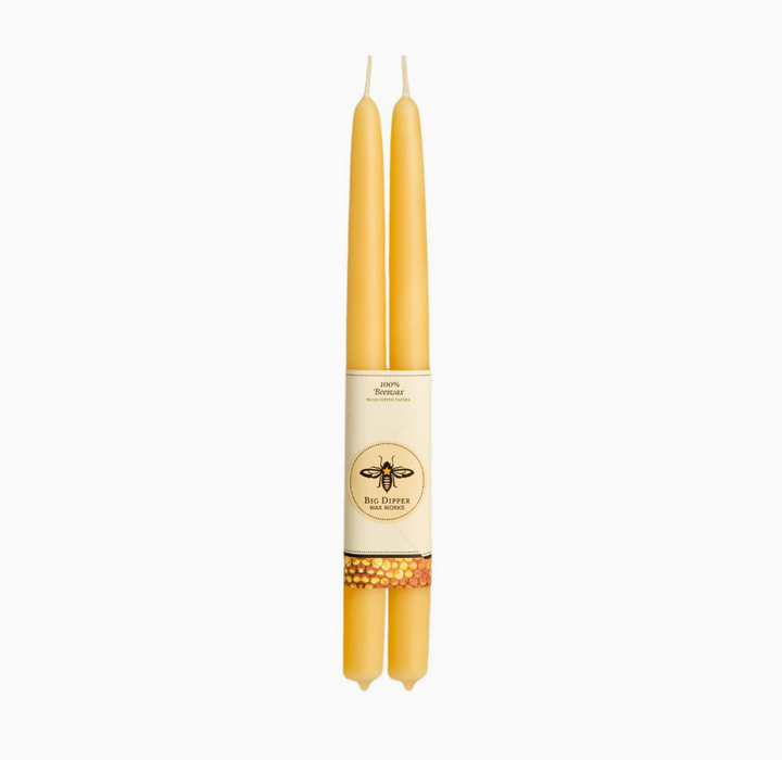 100% Pure Beeswax 12" Taper Candles | Natural | Pair